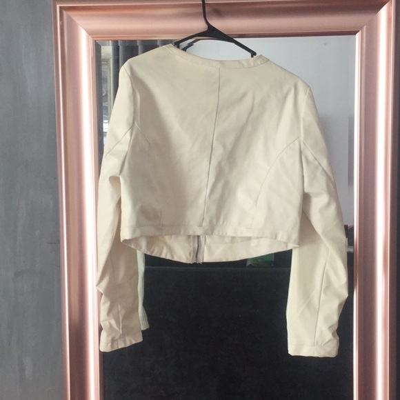 Cream Faux Leather Cropped Jacket - Picture 2 of 3